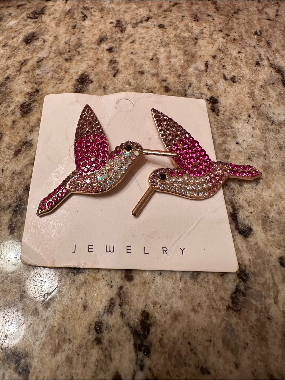 Pink Rhinestone Hummingbird Earrings - Sparkling Pink Jewelry